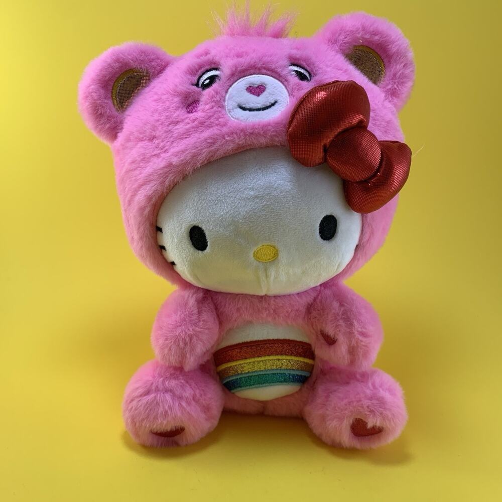 SANRIO HELLO KITTY X CARE BEARS COLLAB CHEER BEAR STUFFED ANIMAL PLUSH DOLL PINK